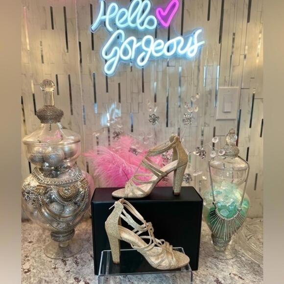 NEW Benjamin Walk Touch Ups RHYAN Strappy Champagne Glitter Heels (BWXX007) - Picture 4 of 6